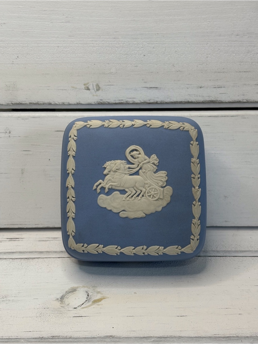 Westwood Blue Jasperware Style Trinket Box with Cream Relief